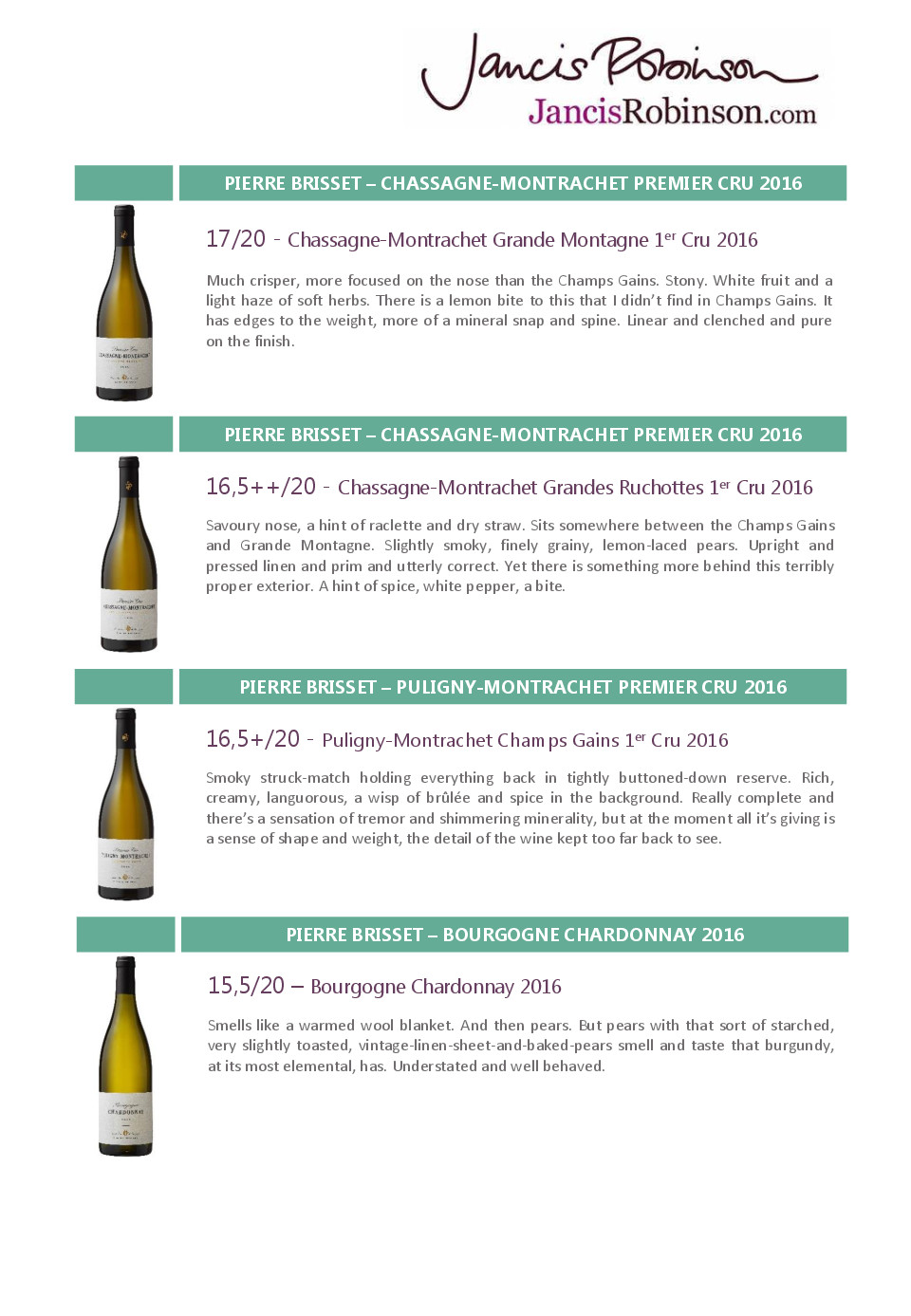 Tasting Notes Jancis Robinson Vintage 2016 Maison Pierre Brisset