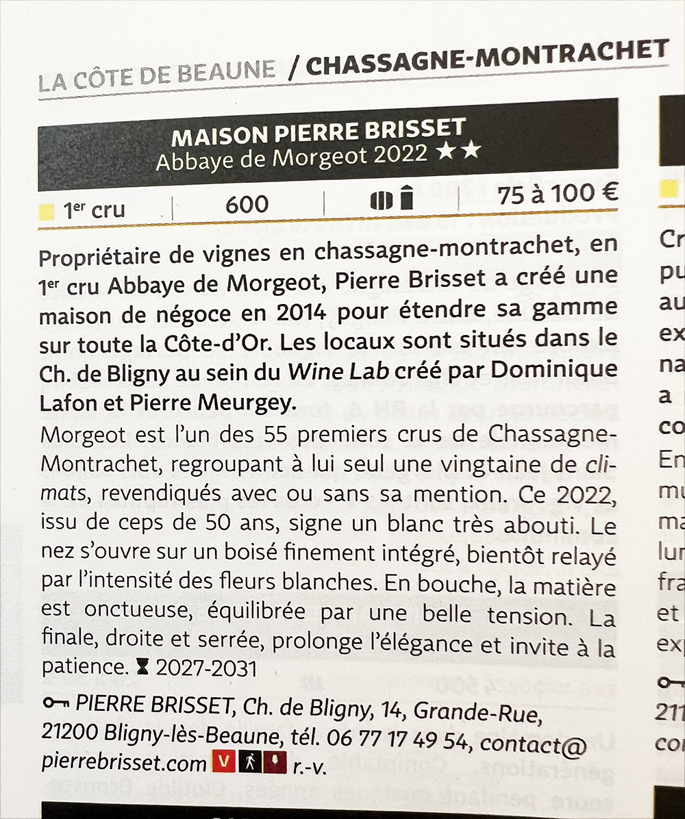 Guide Hachette 2026 – Chassagne Montrachet Abbaye de Morgeot 2022 Guide Hachette 2026 - Chassagne Montrachet Abbaye de Morgeot 2022